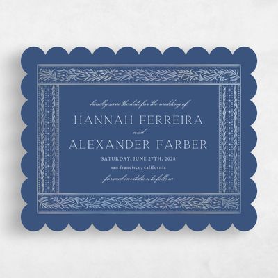 Blue Scalloped Wedding Save the Date - Viridian Landscape