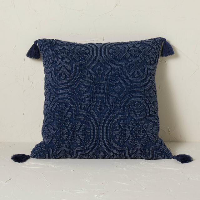Arabesque Pattern Textured Square Throw Pillow Blue - Opalhouse™ designed with Jungalow™