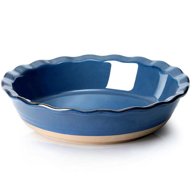 NUTRIUPS 10 Inch Pie Baking Dish, Round Baking Pie Dish for Kitchen, Pie Plate for Baking Oven Safe (Blue)