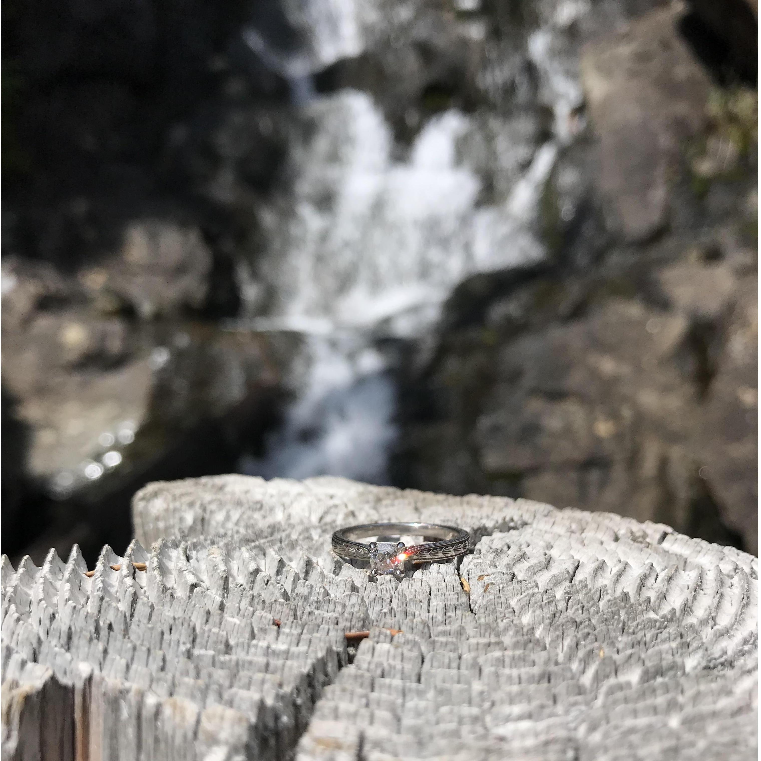 The ring in front of the waterfall where Calvin asked Breylin to marry him.