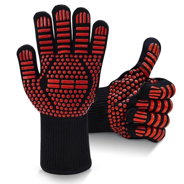 BBQ Gloves, Dakiwin Heat Resistant BBQ Gloves(1472°F), Silicone Non-Slip Oven Gloves, Grill Gloves Heat Proof for Men/Women, Oven Gloves with Fingers for Kitchen Cooking,Grilling