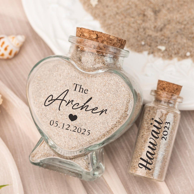 Custom Honeymoon Sand Bottle | Honeymoon Heart Glass Jar | Wedding Bridal Shower Bottle | Beach Holiday Keepsake Bottle | Honeymoon Memories