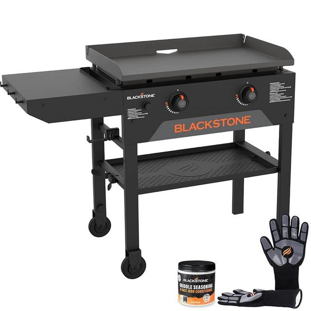 Blackstone 28 Inch Original Omnivore Griddle 2206 Blackstone 2 Burner Griddle Portable Outdoor Flat Top Grill, Seasoning and Blackstone Griddle Gloves