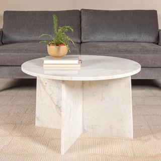 Emerson Round Marble Coffee Table with Interlocking Cross Base
