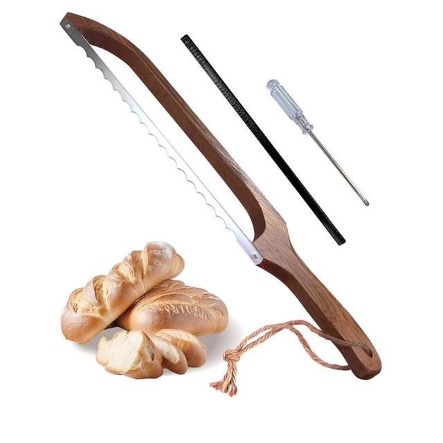 Sourdough Bread Knife for Slicing, Wooden Bread Slicer Bow Saw Cutter for Homemade Easy Cutting,Sourdough Knives Baking Supplies (Dark Brown)