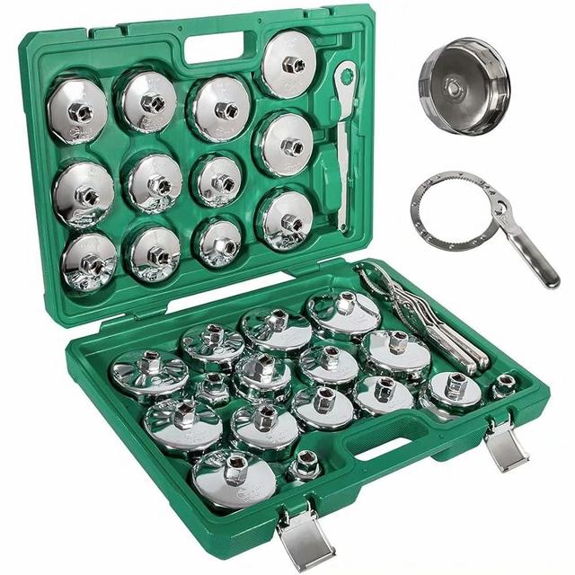 PIILOO 31 PCS Auto Oil Filter Socket Set, Wrench Set, Cup Type 1/2 inch Drive Cap Removal Tool Compatible with BMW, Volvo, Honda, Audi, Ford, Toyota, Nissan etc.