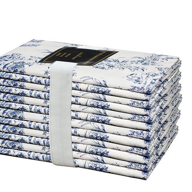 COTTON CRAFT Cloth Napkins - Set of 12-100% Cotton Reusable Napkin - Country French Toile Dinner Napkin -Everyday Spring Summer Fall Christmas Holiday Party Gift - Soft Absorbent Napkin -18x18- Blue