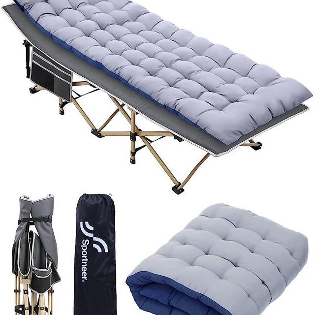 Sportneer Portable Camping Cot with Mattress, Folding Sleeping Cots for Adults Max Load 450 LBS Heavy Duty Fold Up Camp Bed with Padded for Camping Tent Office Outdoor Travel (Grey+Grey)