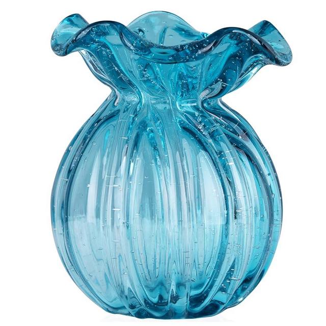 DOVVDOV Unique Handblown Glass Vase, Blue, 5.5 in L x 5.5 in W x 6.7 in H