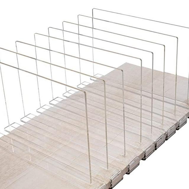 A & R 8 Pack Acrylic Shelf Dividers for Closet - Clear Shelf Organizer for Clothes - Adjustable Storage Separators in Bedroom and Office - Suitable for Wooden or Vertical Shelves