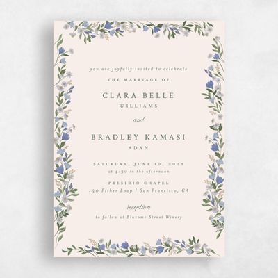 Dark Pastel Blue Wedding Invitation - Florentina Classic