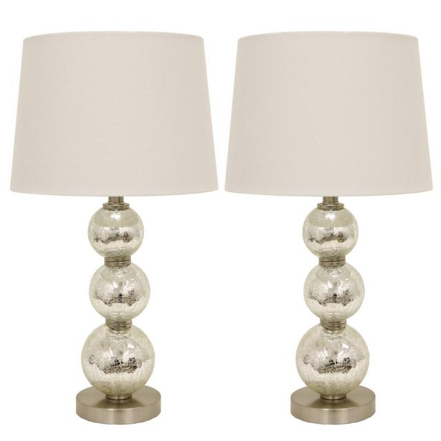 Set of 2 Tri - Tiered Glass Table Lamps Silver (Includes Energy Efficient Light Bulb)- Decor Therapy