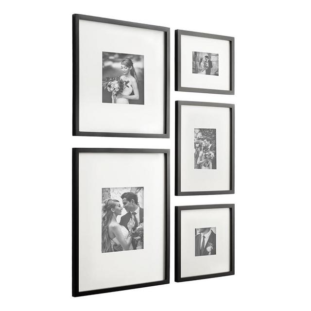 Kate and Laurel Gallery Contemporary Rectangle Picture Frame Set of 5, Varying Sizes, Black, Modern Five-Piece Photo Frames for Gallery Wall Set in Living Room Wall Decor