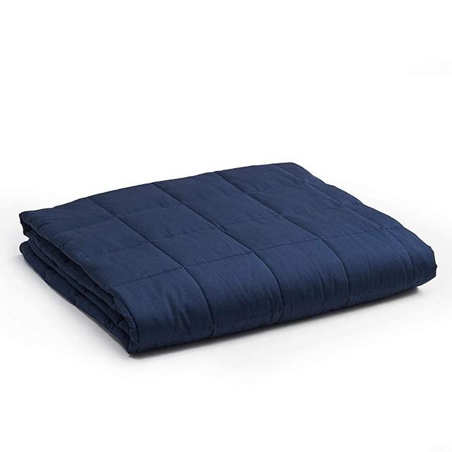 YnM Weighted Blanket — Heavy 100% Oeko-Tex Certified Cotton Material with Premium Glass Beads (Navy, 60''x80'' 15lbs), Suit for One Person(~140lb) Use on Queen/King Bed