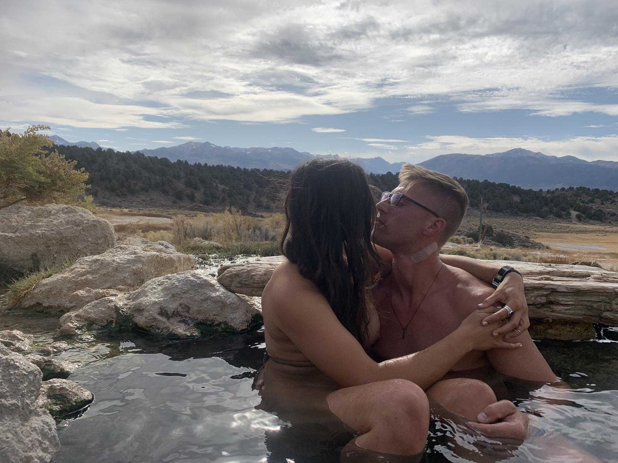 Skinny dipping in one of our favorite hot springs in the eastern sierras