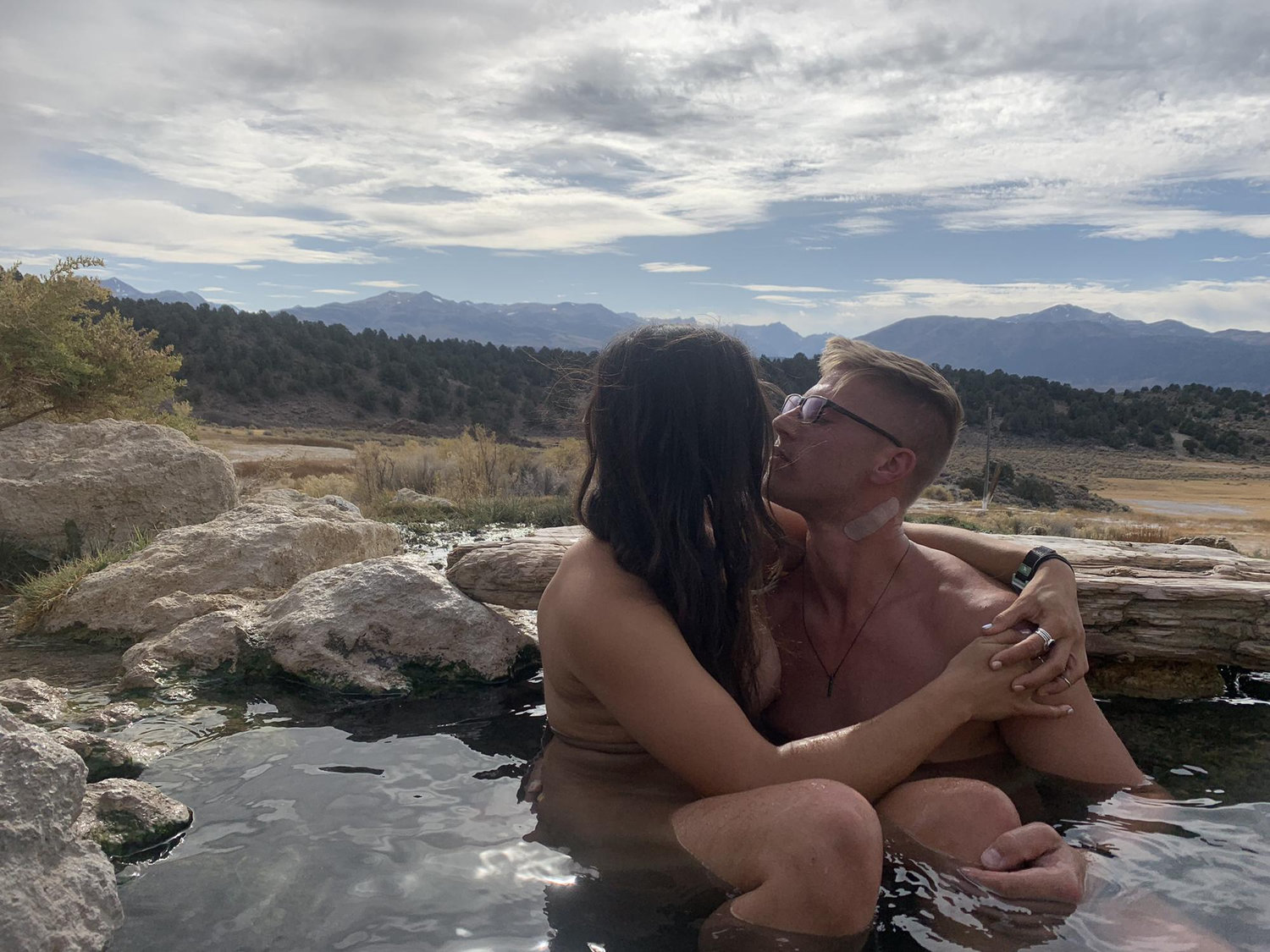 Skinny dipping in one of our favorite hot springs in the eastern sierras