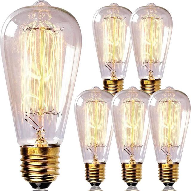 60 Watt (60 Watt Equivalent), ST64 Incandescent, Dimmable, Light Bulb, Amber (2700K) E26/Medium (Standard) Base (Set of 6)
