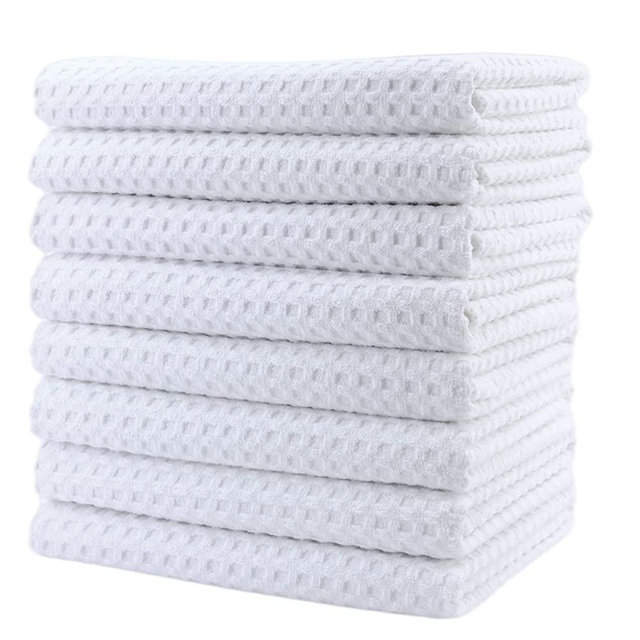 POLYTE Ultra Premium Microfiber Kitchen Dish Hand Towel Waffle Weave, 8 Pack (16x28 in, White)