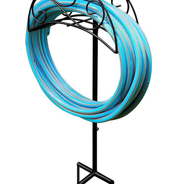 Uuuda Garden Hose Holder Free Standing Detachable Metal Water Hose Stand Heavy Duty Storage Hanger Organizer for Lawn & Yard,Black