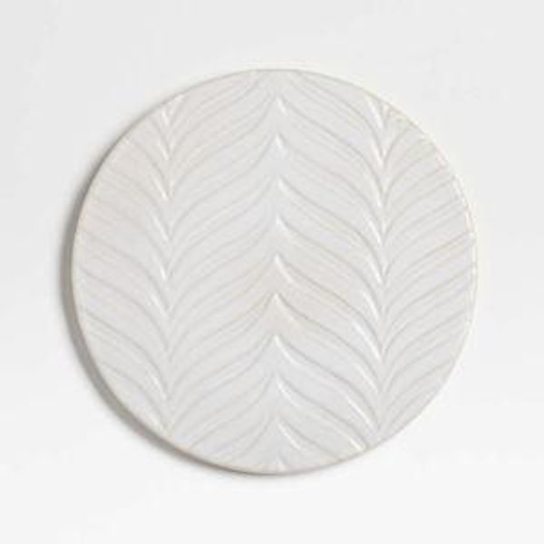 Crate & Barrel Fern Mid-Century Modern White Ceramic Trivet