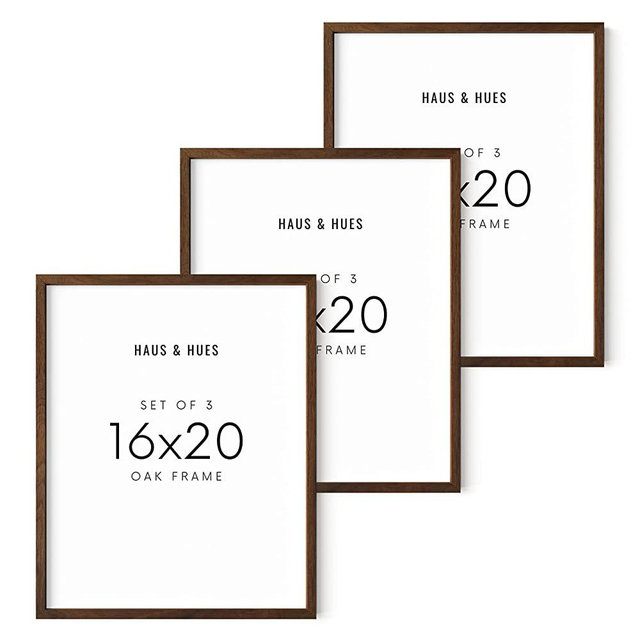 HAUS AND HUES 16x20 Frames Set of 3 - Walnut 16x20 Poster Frames for Wall, 16 x 20 Picture Frames Wood 16x20 Inch Frame, Wooden Gallery Wall Frame Set, 3 Piece 20 x 16 Photo Frame