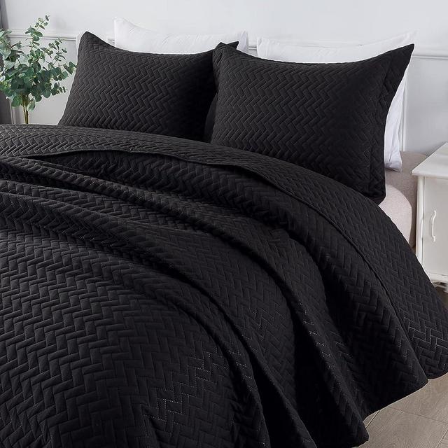 DOWNCOOL Black King Size Quilt Sets with 2 Pillow Cases - 3 Pieces Quilt Sets - Soft Bedspread Coverlet Bed Cover for All Season - King(106"x96")