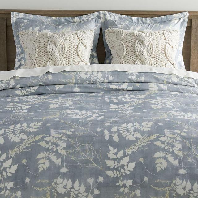 Gray Shadow Floral Organic Percale Duvet Cover, King/Cal. King