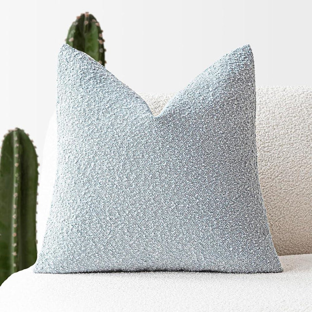 Foindtower Modern Textured Boucle Throw Pillow Covers Accent Solid Decorative Pillow Cases Cozy Woven Couch Cushion Case for Chair Sofa Bed Living Room Home Decor, 20 x 20 Inch, 1PC, Light Blue