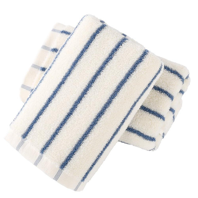YiLUOMO White Base with Blue Thin Stripe Design Hand Towel Set of 2, Premium 100% Cotton Soft, Quick Dry and Absorbent Towels for Bathroom, 13 x 29 Inch