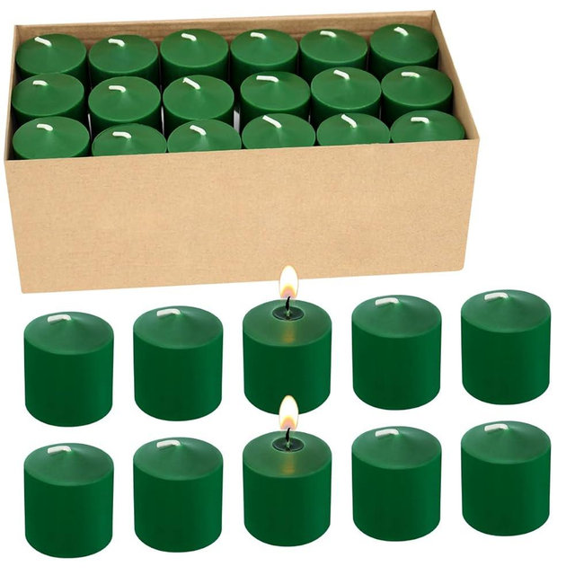 Mi Ka YIa 10 Hour Green Votive Candles for Weddings Party Spring and Emergency, Set of 36 Unscented Bulk Candles for Restaurants and Home Decoration
