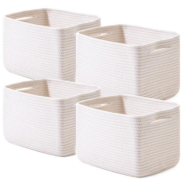 ICERZCZ Storage Baskets for Organizing, Woven Baskets for Storage, Storage Baskets Bin for Shelves, Cotton Rope Basket with Handles, 13" Lx9.1W x7.9H, (4 pack) White