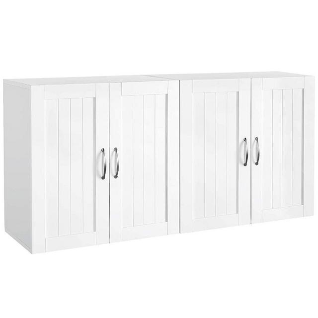 YAHEETECH Wall Mount Cabinet, Home Kitchen/Bathroom/Laundry 2 Door Wall Storage Cabinet with Adjustable Shelf, White, Set of 2