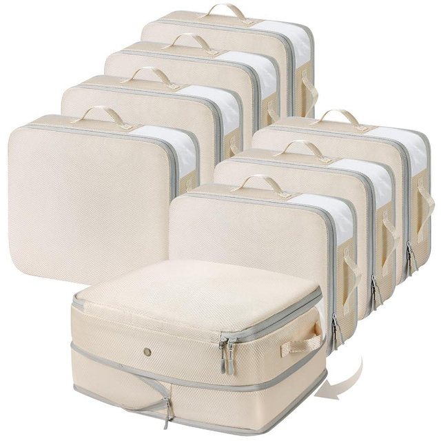 DIMJ Clothes Storage Bag 8 Pack, 19L Compression Storage Bags for Sweater, Closet, Sheet Storage Organizer with Window Handle, Compression Packing Cubes Space Saver Storage Bags with Zipper