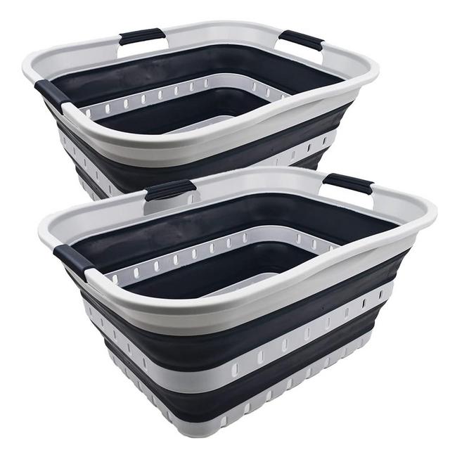 SAMMART 42L (11 gallon) Collapsible Plastic Laundry Basket - Foldable Pop Up Storage Container/Organizer - Portable Basket - Space Saving Hamper/Basket (Grey/Slate Grey (Set of 2))
