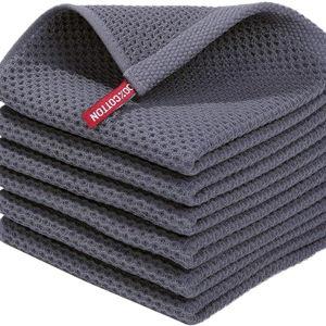 Homaxy 100% Cotton Waffle Weave Kitchen Dish Cloths, Ultra Soft Absorbent Quick Drying Dish Towels, 12 x 12 Inches, 6-Pack, Dark Grey