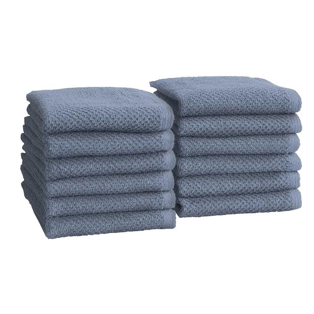Great Bay Home Blue Washcloth- 100% Cotton 12-Pack 13x13 Wash Cloth - Absorbent, Quick-Drying, Durable Face Towels for Bathroom Decor - Low-Twist, Two-Ply Fibers (Chambrey Blue)