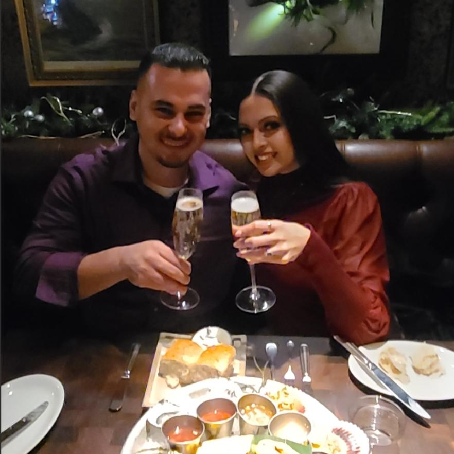 Celebrating our engagement at Water Grill.