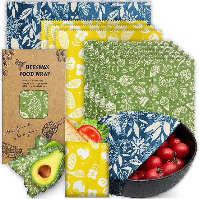 Beeswax Wrap, Eco-Friendly Beeswax Wraps For Food, Organic, Sustainable, Beeswax Food Wrap for Sandwich Storage, Reusable Beeswax Food Wrap 1L, 5M, 3S Flower Patterns Beeswax Paper, 9 Pack Set