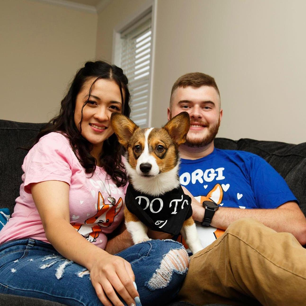 With our Corgi baby, Maggie