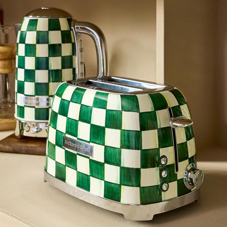 MacKenzie-Childs, Emerald Check Stainless Steel 2-Slice Toaster | Zola