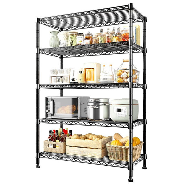 REIBII Storage Shelves, 5-Tire Wire Shelving Load 1000LBS Metal Shelves for Storage Adjustable Garage Shelving Unit Wire Shelf Rack Kitchen Storage Rack Pantry Shelves 31.5''W x 15.7'' D x 71''H