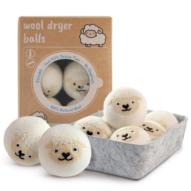 DAWNYIELD Wool Dryer Balls XL 6-Pack with Felt Box - 100% Pure Wool, Eco-Friendly Fabric Softener, Reduces Wrinkles & Drying Time, Anti-Static, Hypoallergenic, Reusable for 1000+ Loads (White Sheep)