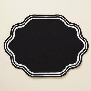 Anthropologie | Madeline Embroidered Cotton Placemat, Licorice (Black w/ White Trim)