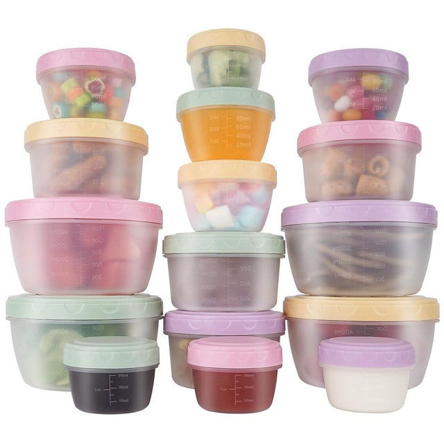 16 Piece Food Storage Containers with Lids (1Oz-45Oz),Leakproof BPA-Free Bowls Set with Pastel Color Lids for Soup, Snacks, Condiment, Salad Dressing & Sauce, Space Saving Nesting Design​