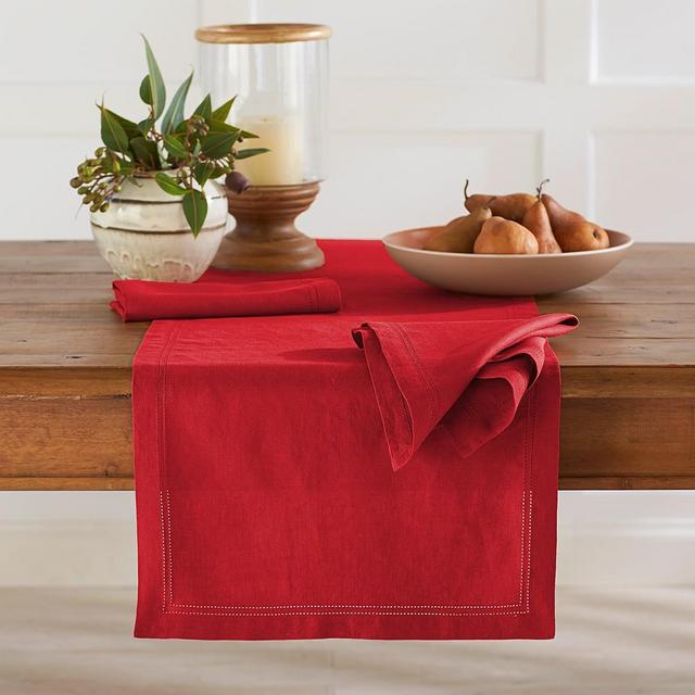 Linen Double Hemstitch Runner, Red