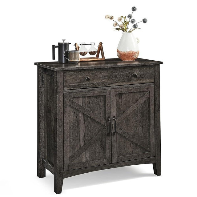 VASAGLE Buffet Cabinet, Sideboard Cabinet with Storage and Drawer, with Doors, Height Adjustable Shelf, Farmhouse Style, for Living Room, Kitchen, Stone Gray UBBK341B02