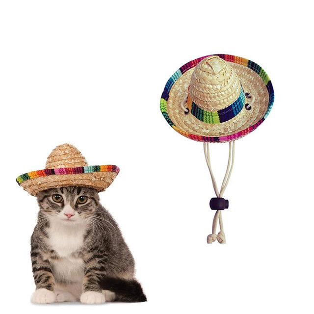 AWOCAN Pet Straw Hat Funny Mexican Sombrero Cap Party Decorations Cinco De Mayo Pet Hats for Small Pets/Puppy/Cat