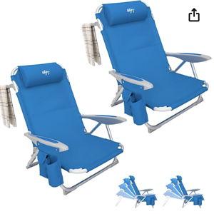 #WEJOY Folding Beach Chair for Adults, 4-Position Aluminum Lightweight Beach Chair, Low Beach Chairs with Shoulder Strap, Cup Holder and Padded Headrest, Supports 265lbs for Beach Lawn, Blue