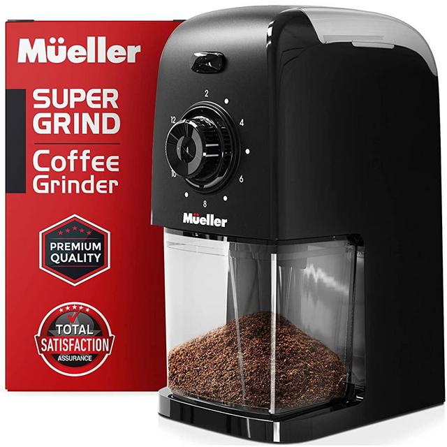 Mueller SuperGrind Burr Coffee Grinder Electric with Removable Burr Grinder Part - 12 Cups of Coffee, 17 Grind Settings with 5,8oz/164g Coffee Bean Hopper Capacity, Matte Black