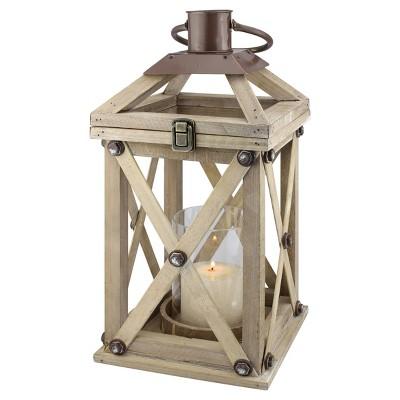 Stonebriar Distressed Wood and Metal Hurricane Candle Lantern